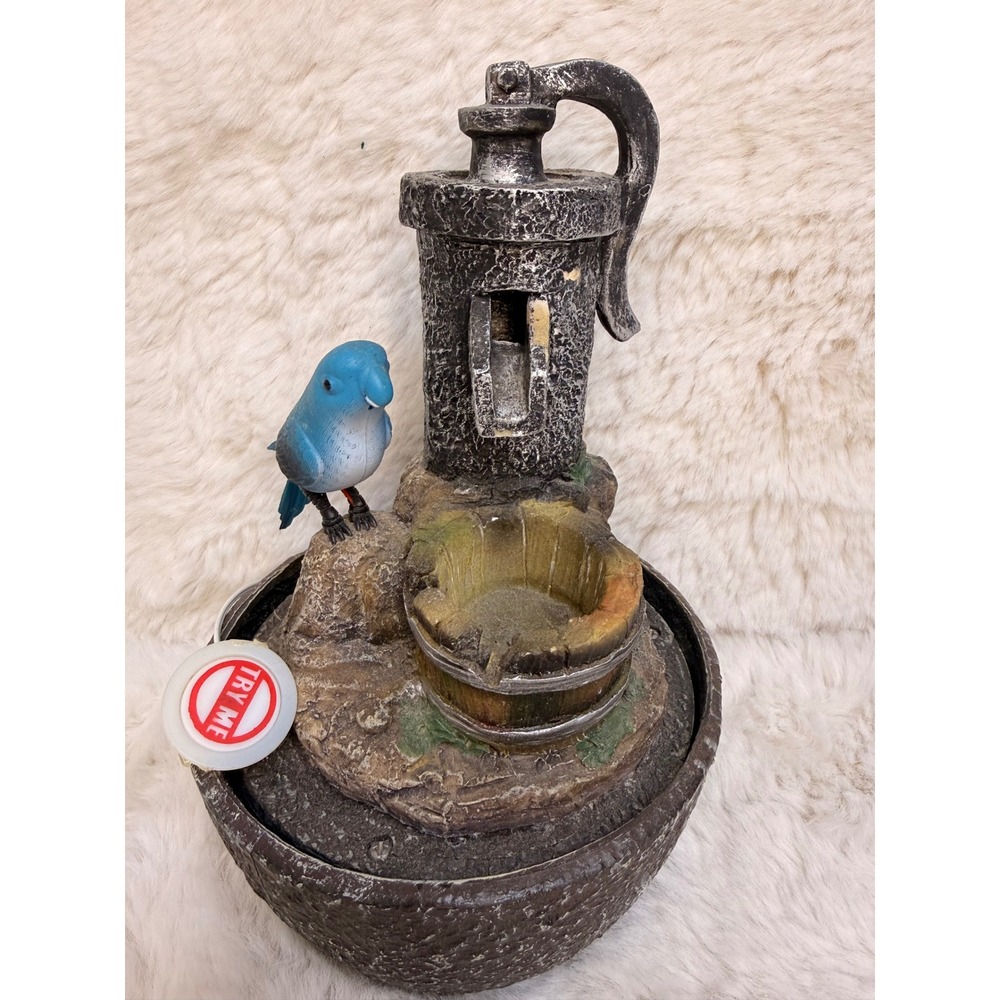 Vintage Country Water Fountain Chirping Bird Lights Tabletop Decor Battery Oprtd